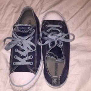 Navy blue and sky blue camo converse